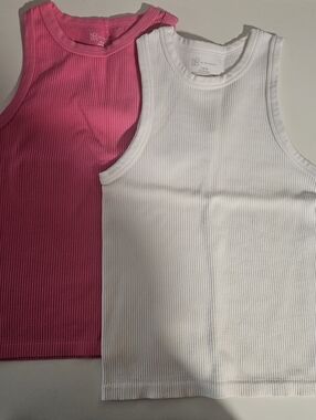 No Boundaries Ribbed Tank Tops - Hot Pink & White Size S (3-5)